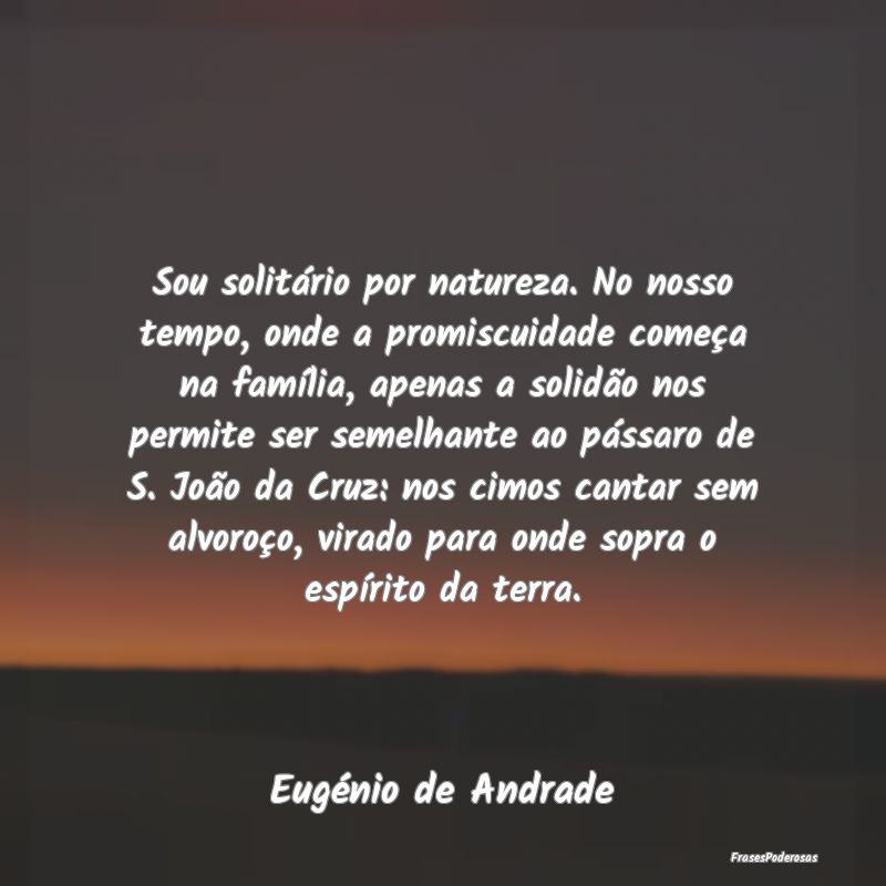 Sou solitário por natureza. No nosso tempo, onde ...