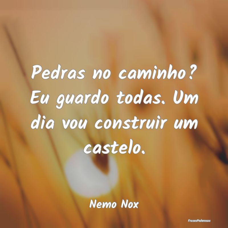 Pedras no caminho? Eu guardo todas. Um dia vou con...